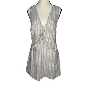 OLIVACEOUS Striped Overall Linen Dress